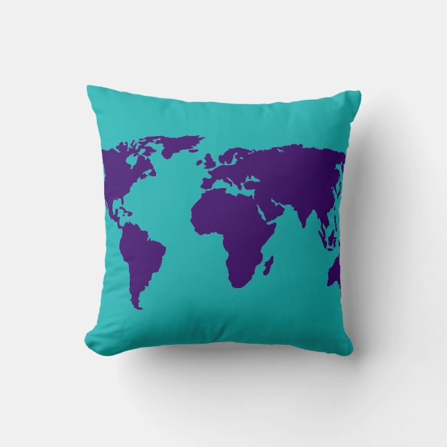 Simple World Map Decor Throw Pillow (Front)