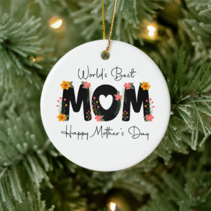 Simple World's Best Mom Mother's Day Calligraphy   Ceramic Ornament