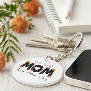 Simple World's Best Mom Mother's Day Calligraphy Keychain