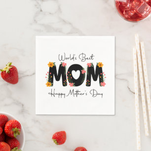 Simple World's Best Mom Mother's Day Calligraphy Napkins