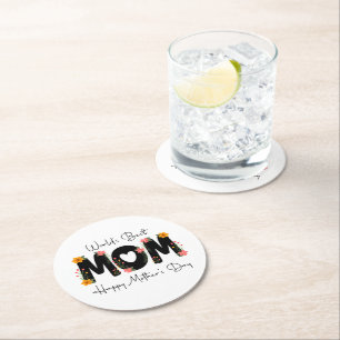 Simple World's Best Mom Mother's Day Calligraphy Round Paper Coaster