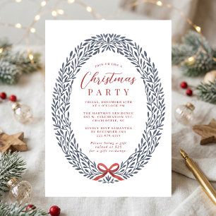 Simple Wreath Bow Traditional Christmas Holiday Invitation