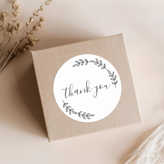 Simple Wreath Calligraphy Thank You Classic Round Sticker (Creator Uploaded)