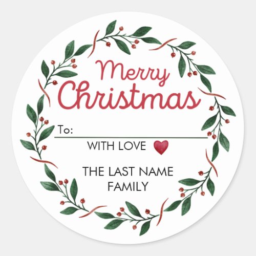 Simple Wreath Christmas Label Sticker and a Heart
