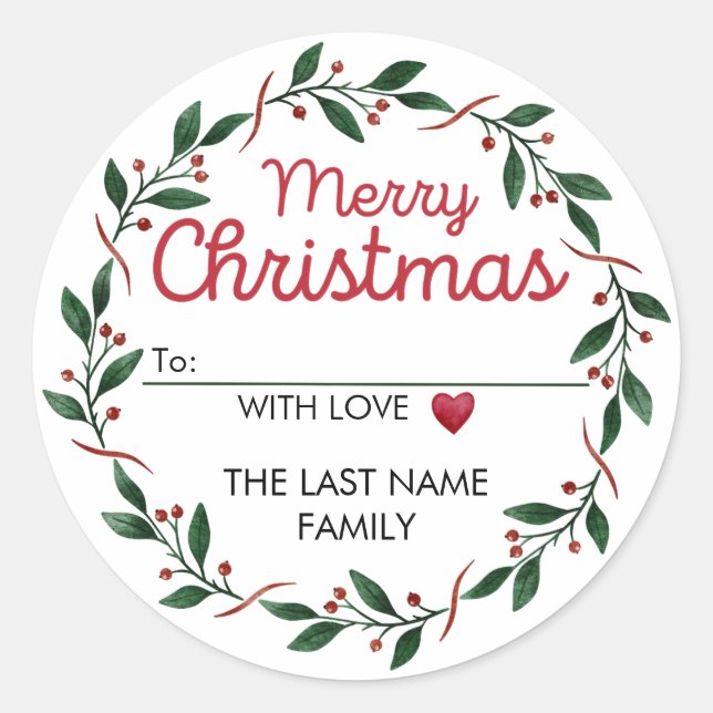 Simple Wreath Christmas Label Sticker and a Heart (Front)