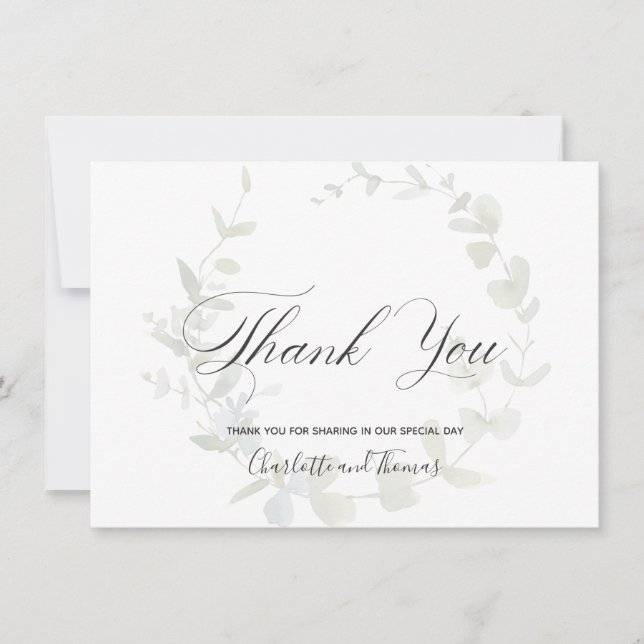 Simple Wreath Greenery Wedding Thank You (Front)