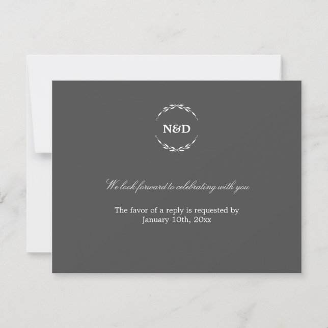 Simple wreath initial gray wedding rsvp response invitation (Front)