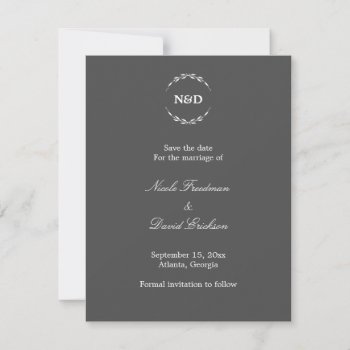 Simple Wreath Monogram Gray Wedding Announcement by FidesDesign at Zazzle