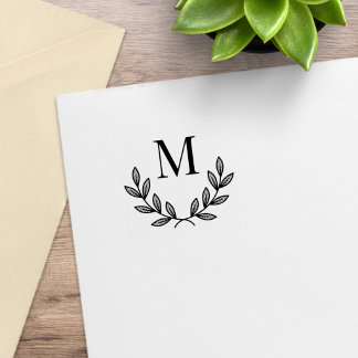 Simple Wreath Monogram Initial 1x1 Rubber Stamp