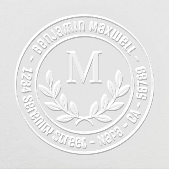 Simple Wreath Monogram Initial Round Address Embosser (Design)
