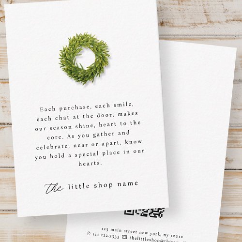 Simple Wreath Small Business Holiday Thank You Note Card