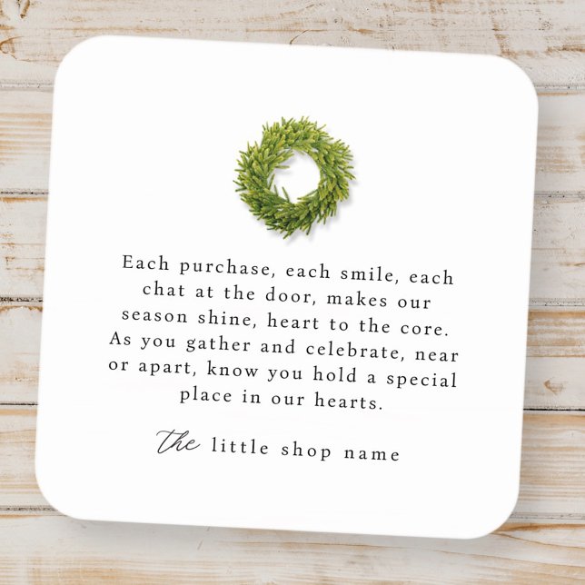 Simple Wreath Small Business Holiday Thank You Square Sticker (Creator Uploaded)