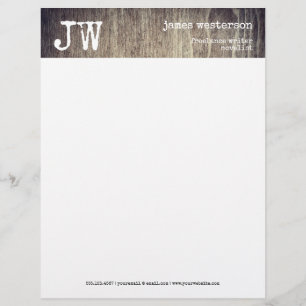 Simple Writer Monogram Rustic Wood Vintage Letterhead