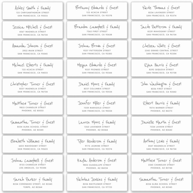 Simple Writing Wedding Guest Names Address Sticker (Front)