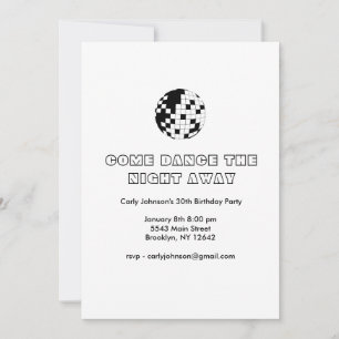 Simple Y2K Black White Disco 30th Birthday Party Invitation