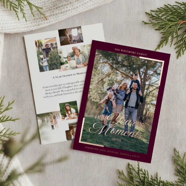 Simple Year in Moments Family Photo Christmas  Foil Holiday Card (Simple Year in Moments Family Photo Christmas Foil Holiday Card)