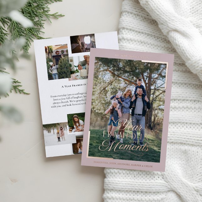 Simple Year in Moments Family Photo Christmas  Foil Holiday Card (Simple Year in Moments Family Photo Christmas Foil Holiday Card)