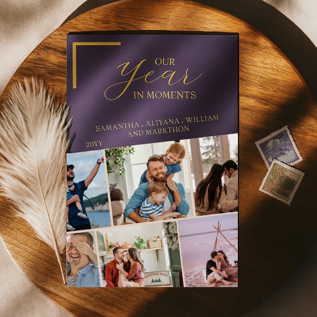 Simple Year in Moments Family Photo Christmas Foil Invitation (Creator Uploaded)