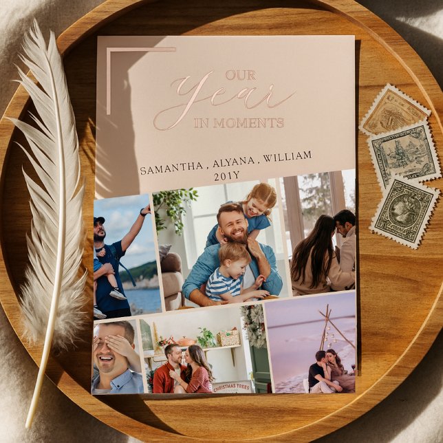 Simple Year in Moments Family Photo Christmas Foil Invitation (Creator Uploaded)