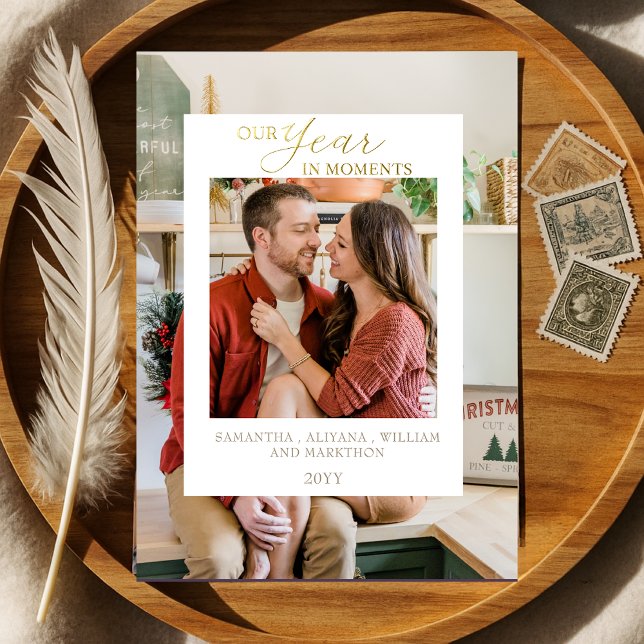 Simple Year in Moments Family Photo Christmas Foil Invitation (Creator Uploaded)