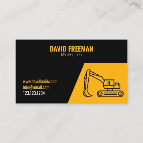 Simple Yellow and Black Excavator Construction Business Card