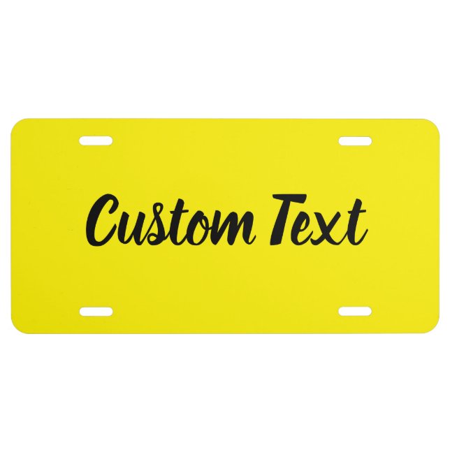 Simple Yellow and Black Script Text Template License Plate (Front)