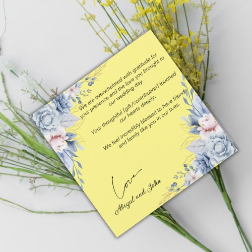Simple yellow and blue floral wedding thank you card