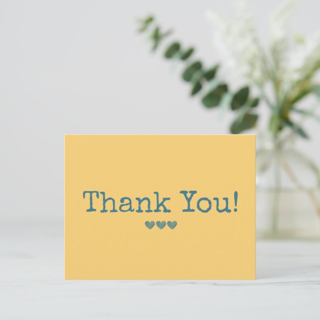 Simple Yellow And Blue Your Text Thank You Postcard (Standing Front)