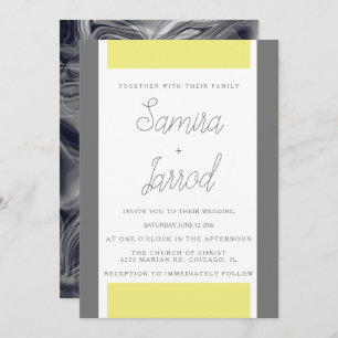 Simple Yellow and Gray Abstract Marble Wedding Invitation