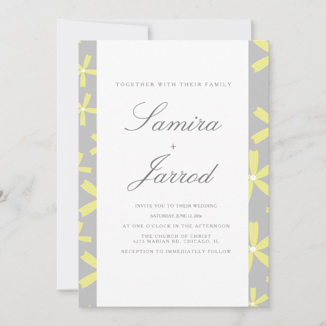 Simple Yellow and Gray Abstract Marble Wedding Invitation (Front)