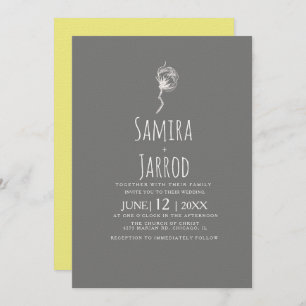 Simple Yellow and Gray Botanical Wedding Invitation