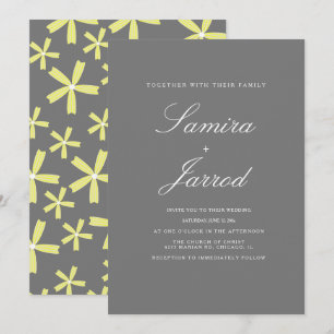 Simple Yellow and Gray Floral Pattern Wedding Invitation