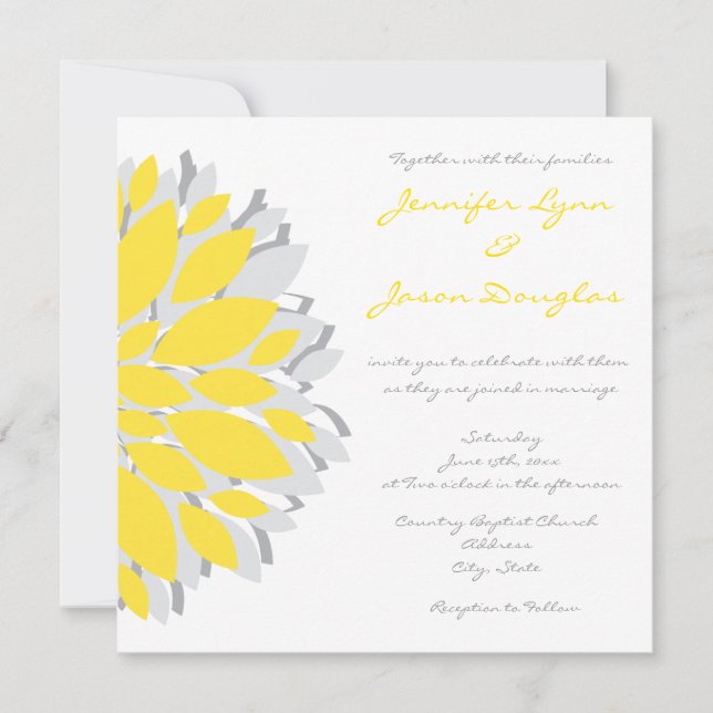 Simple Yellow and Gray Flowers Wedding Invitations (Front)