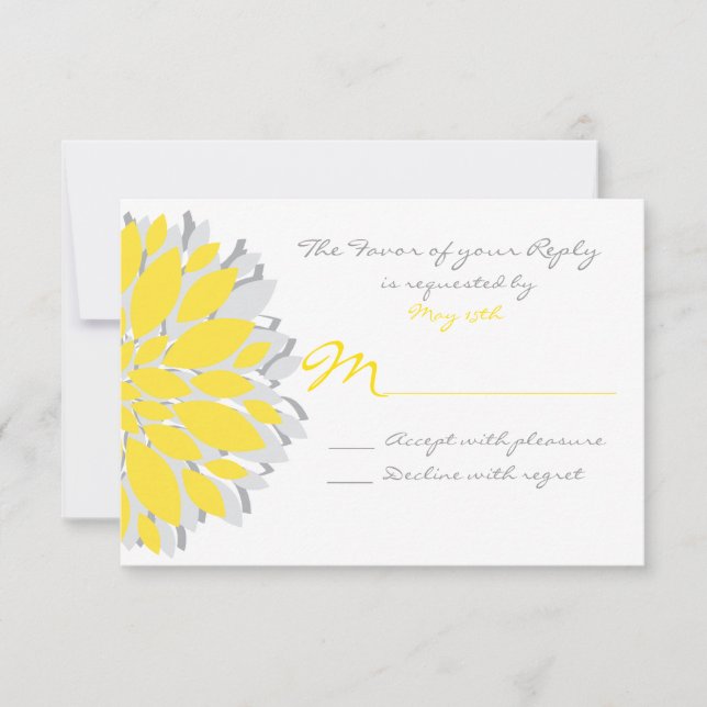 Simple Yellow and Gray Flowers Wedding RSVP Cards (Front)