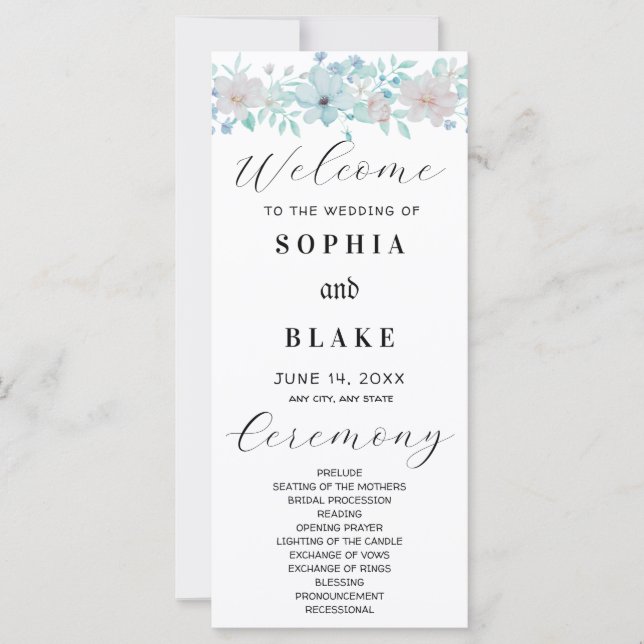 Simple Yellow and Green Floral Wedding Program (Front)