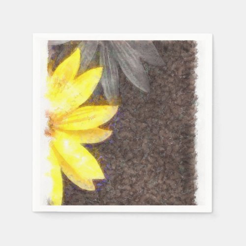 Simple Yellow and Grey Daisy Floral Watercolor Napkins