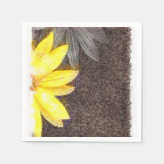 Simple Yellow and Grey Daisy Floral Watercolor Napkins (Front)