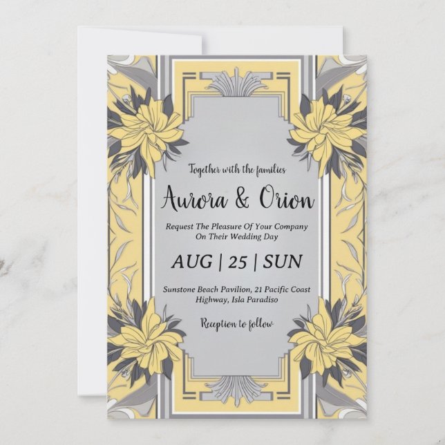 simple yellow and grey wedding invitations (Front)