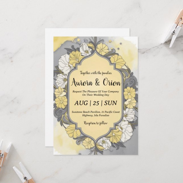 simple yellow and grey wedding invitations (Front/Back In Situ)