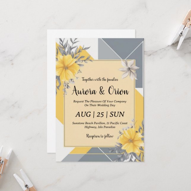 simple yellow and grey wedding invitations (Front/Back In Situ)
