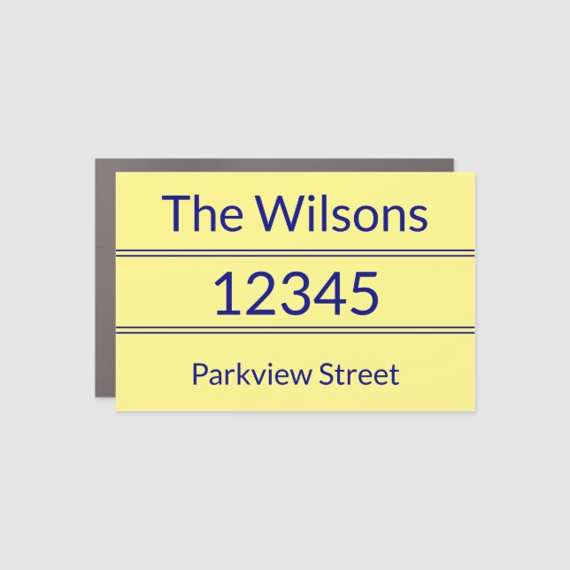 Simple Yellow and Navy Name Address Mailbox Magnet (Front)