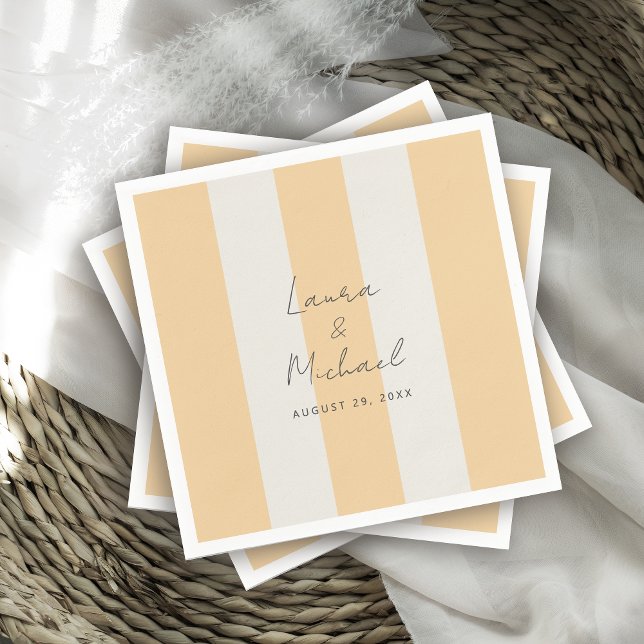 Simple Yellow and Off-White Cabana Stripes Wedding Napkins (Creator Uploaded)