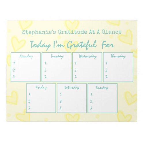 Simple Yellow And Teal Daily Gratitude At A Glance Notepad