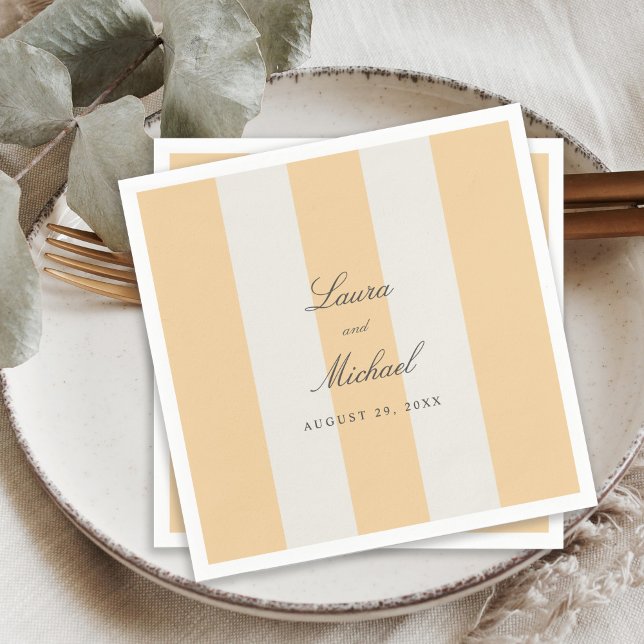 Simple Yellow and White Cabana Stripes Wedding Napkins (Creator Uploaded)