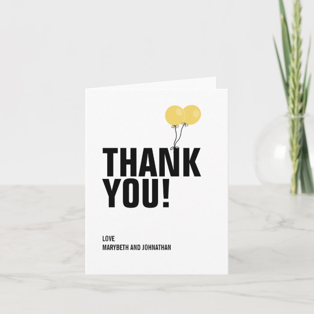 Simple Yellow Balloon Baby Shower Thank You Card (Front)