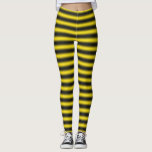 [ Thumbnail: Simple Yellow/Black Bee-Inspired Stripes Leggings ]