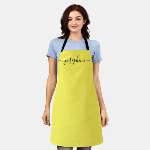 Simple Yellow black Chic Elegant Name Script Apron