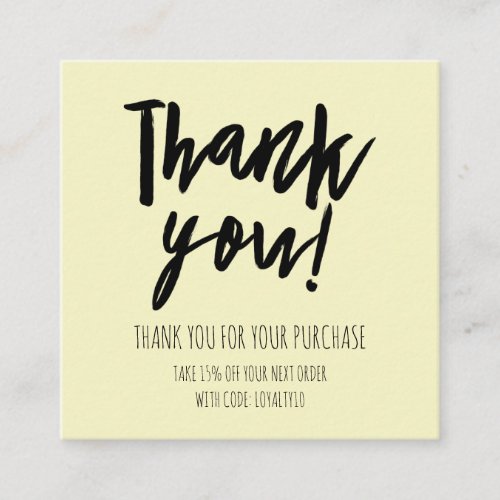 Simple Yellow Black Customer Discount Thank You Square Business Card