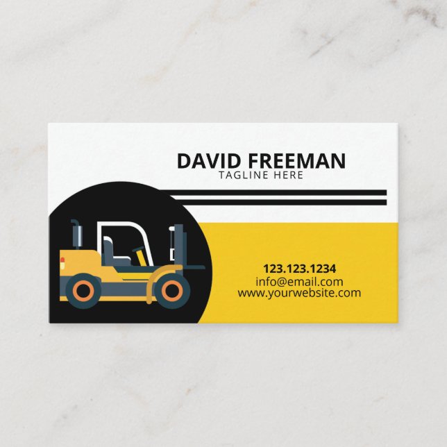 Simple Yellow & Black Forklift Construction Business Card (Front)