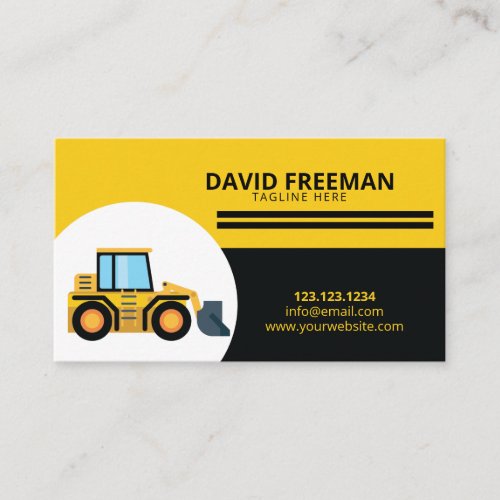 Simple Yellow  Black Front Loader Construction Business Card